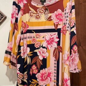 JM Collection 3/4 Sleeve Floral Tunic